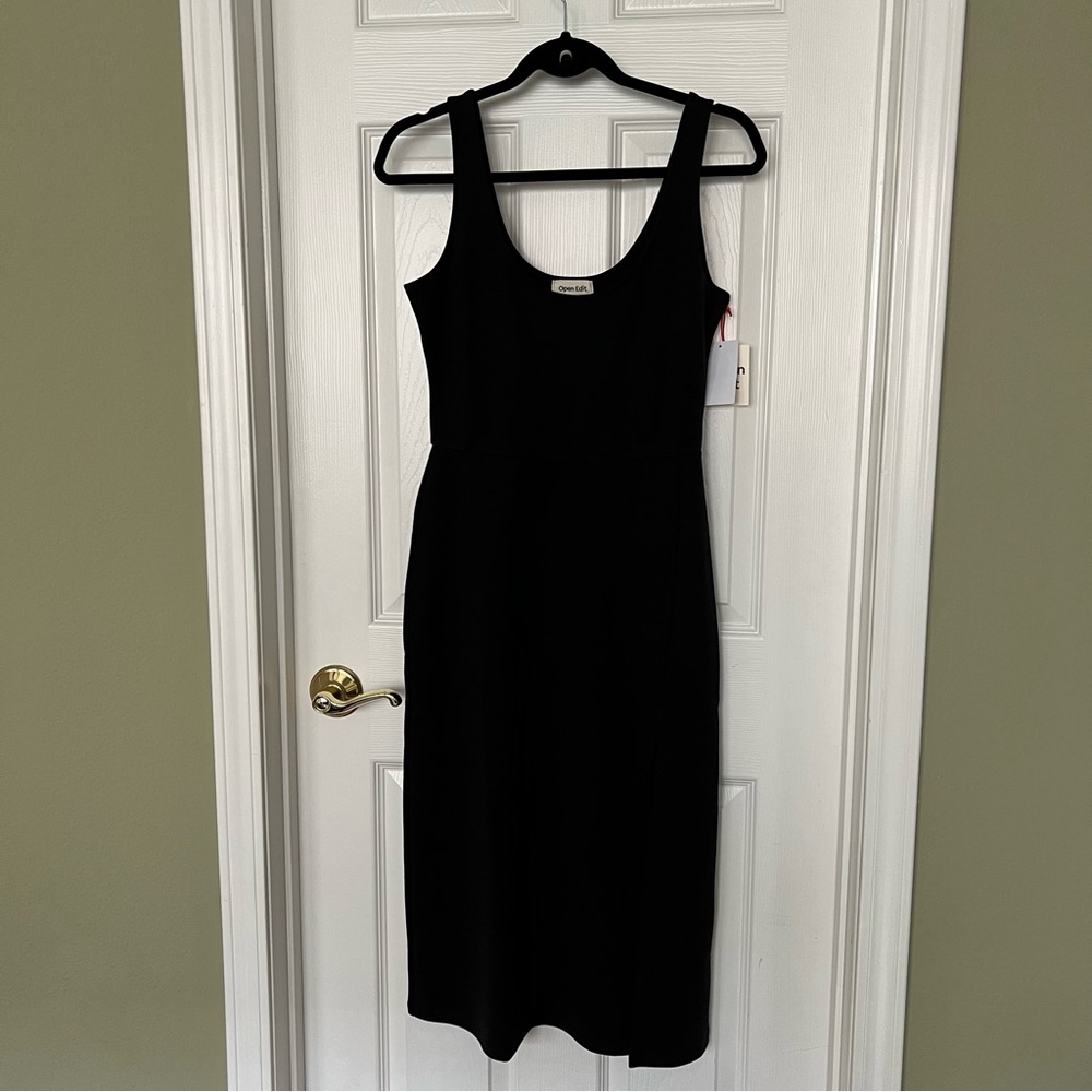 NWT Open Edit Black Midi Dress with slit - size MEDIUM